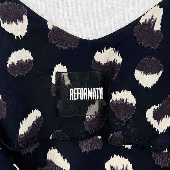 REFORMATION Eli 90s Mini Slip Dress Womens XS Navy Wild Child Animal Print - Picture 13 of 16